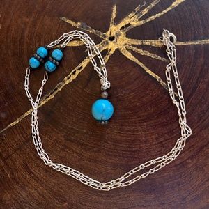 Southwestern Sterling Silver Necklace  with Faux turquoise beads